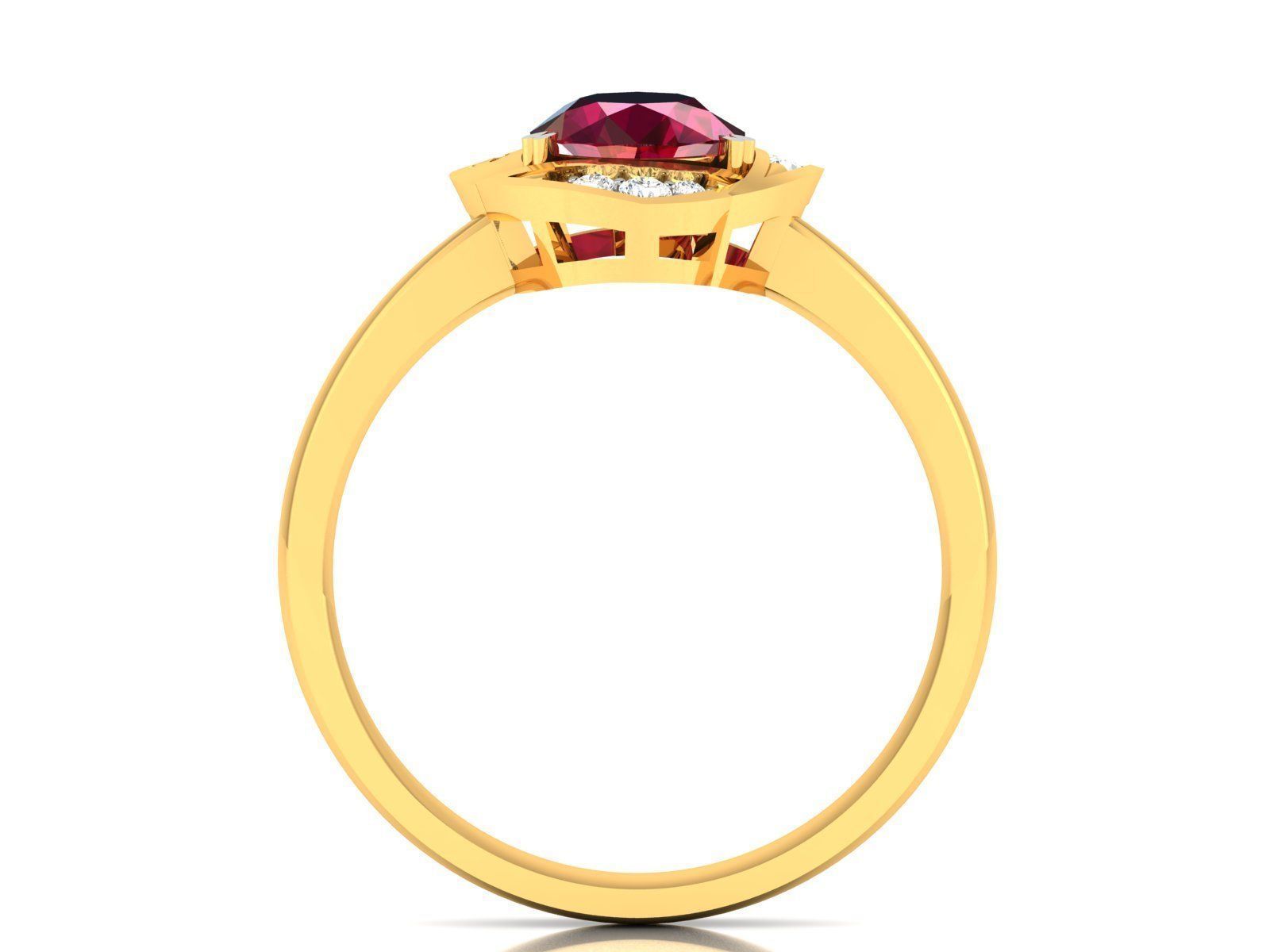 ring-8522 gold ring with ruby stone and diamonds 3D print model_2
