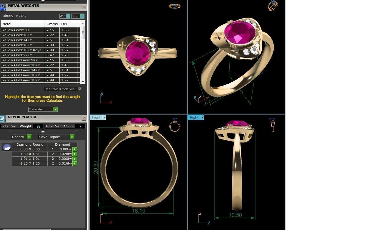 ring-8522 gold ring with ruby stone and diamonds 3D print model_8