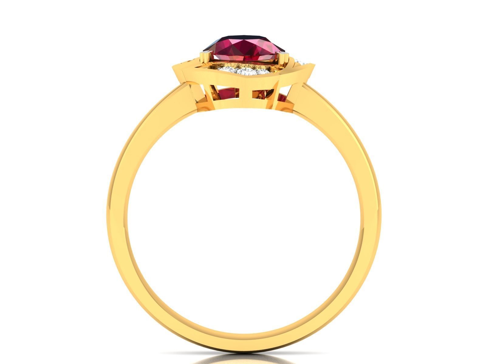 ring-8522 gold ring with ruby stone and diamonds 3D print model_3