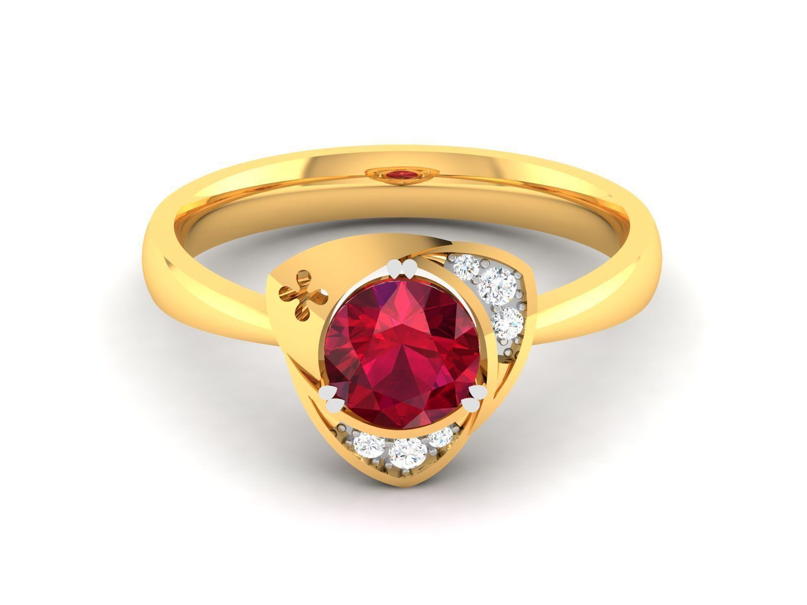 ring-8522 gold ring with ruby stone and diamonds 3D print model_6