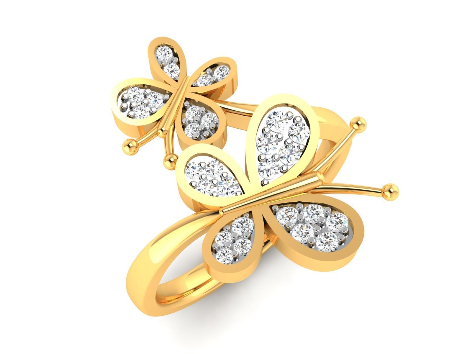 ring-8372 gold butterfly ring with diamonds 3D print model_4