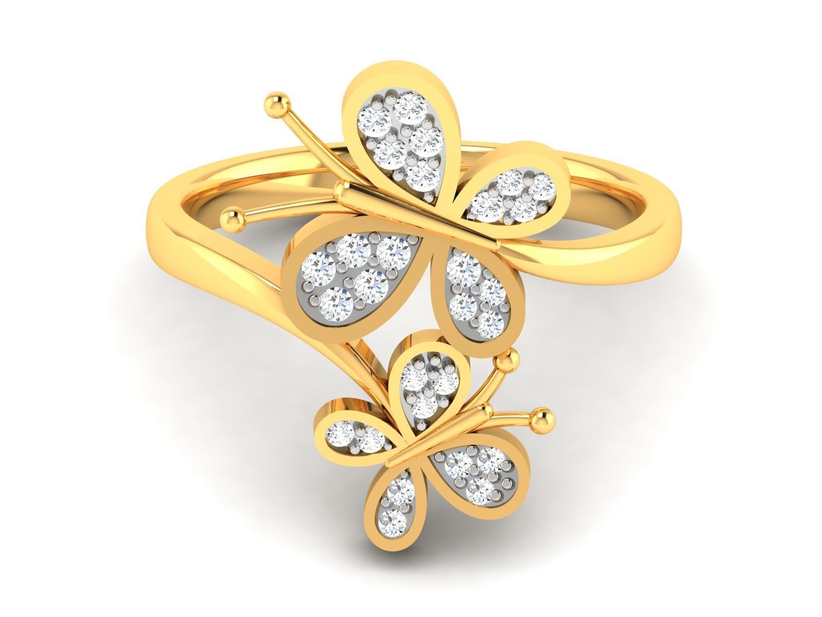 ring-8372 gold butterfly ring with diamonds 3D print model_2