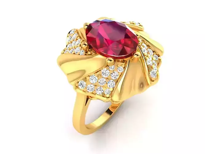 ring-8289 gold ring with amethyst stone and diamonds