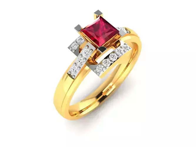 ring-8239 princess cut ruby and diamond ring