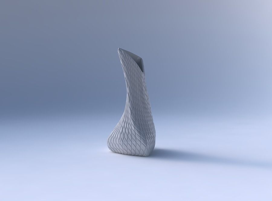 Vase twist puffy tappered triangle with diagonal grid bulges 3D print model_4