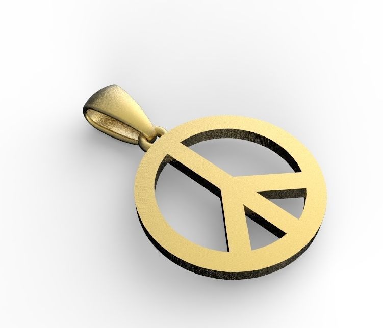 peace gold sign pendant 3D print model_2