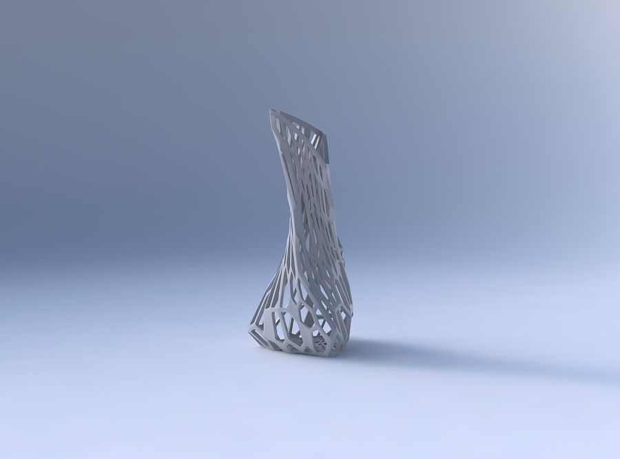 Vase twist puffy tappered triangle with faceted organic lattice 3D print model_4