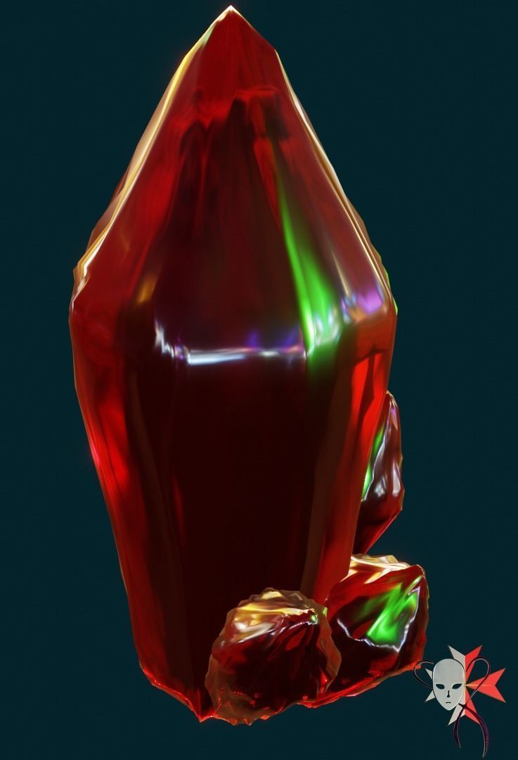 Crystal Red Evee Render reacting to all light colours and Hdri Low-poly 3D model_3