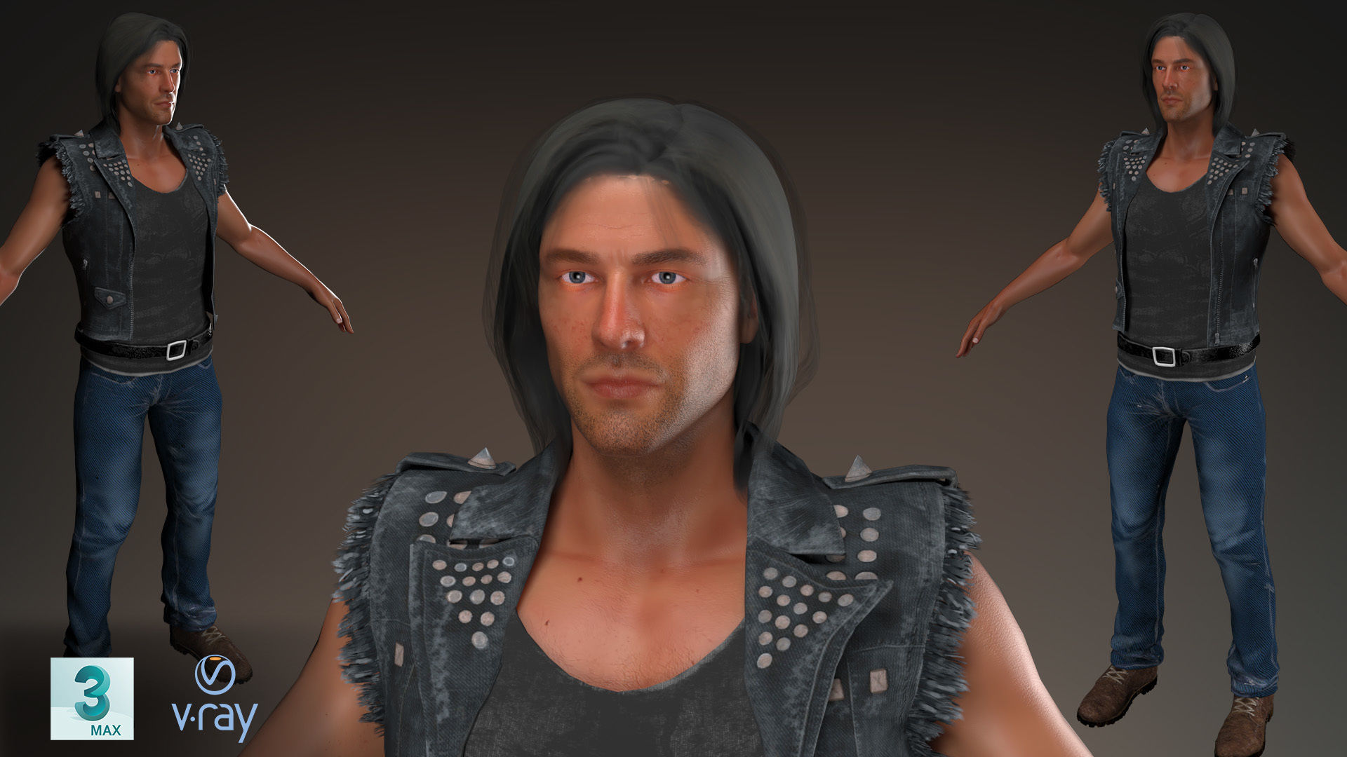 Game Ready Realistic Human Male Man Character Bruce Low-poly 3D model_4