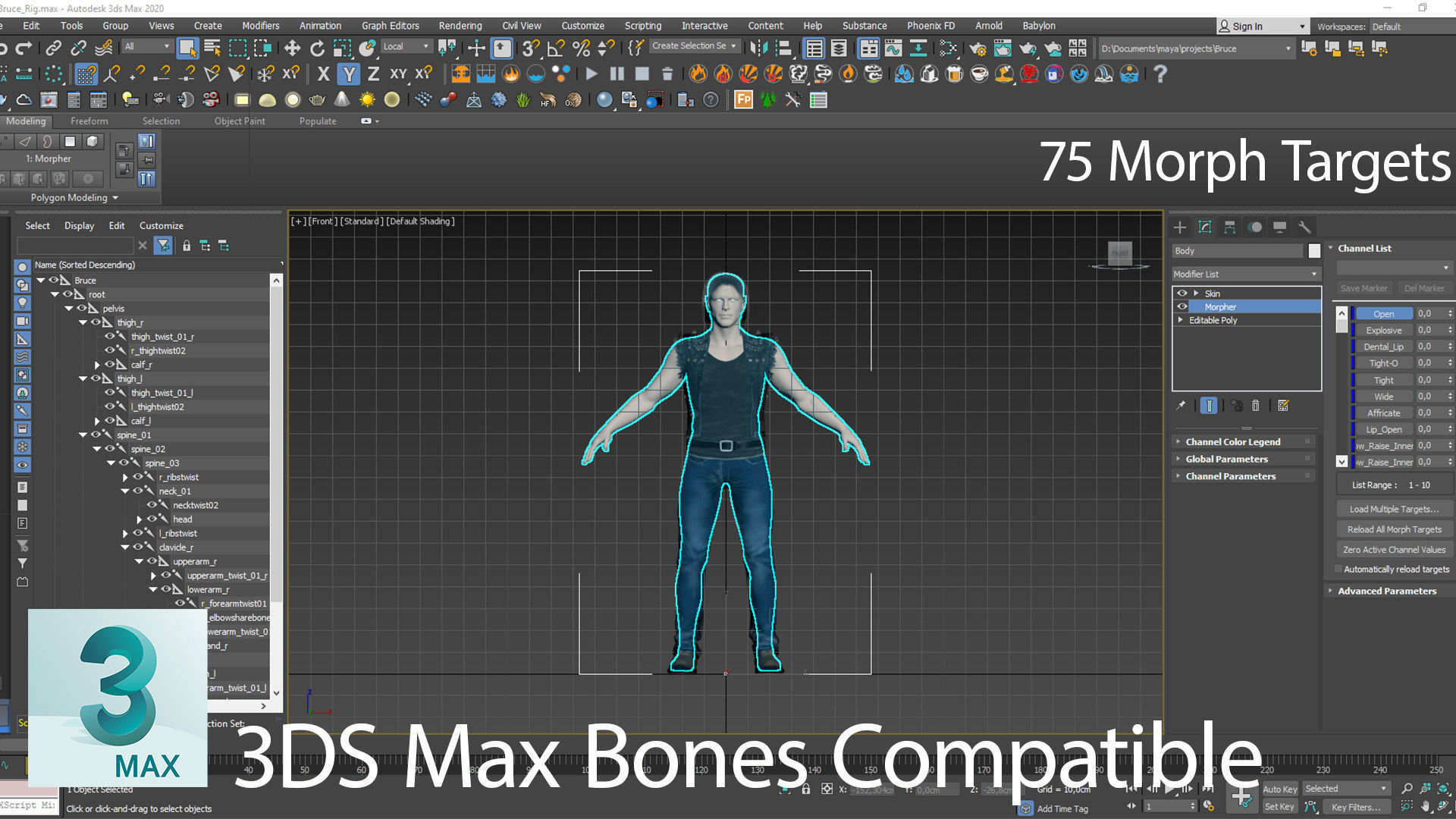 Game Ready Realistic Human Male Man Character Bruce Low-poly 3D model_7