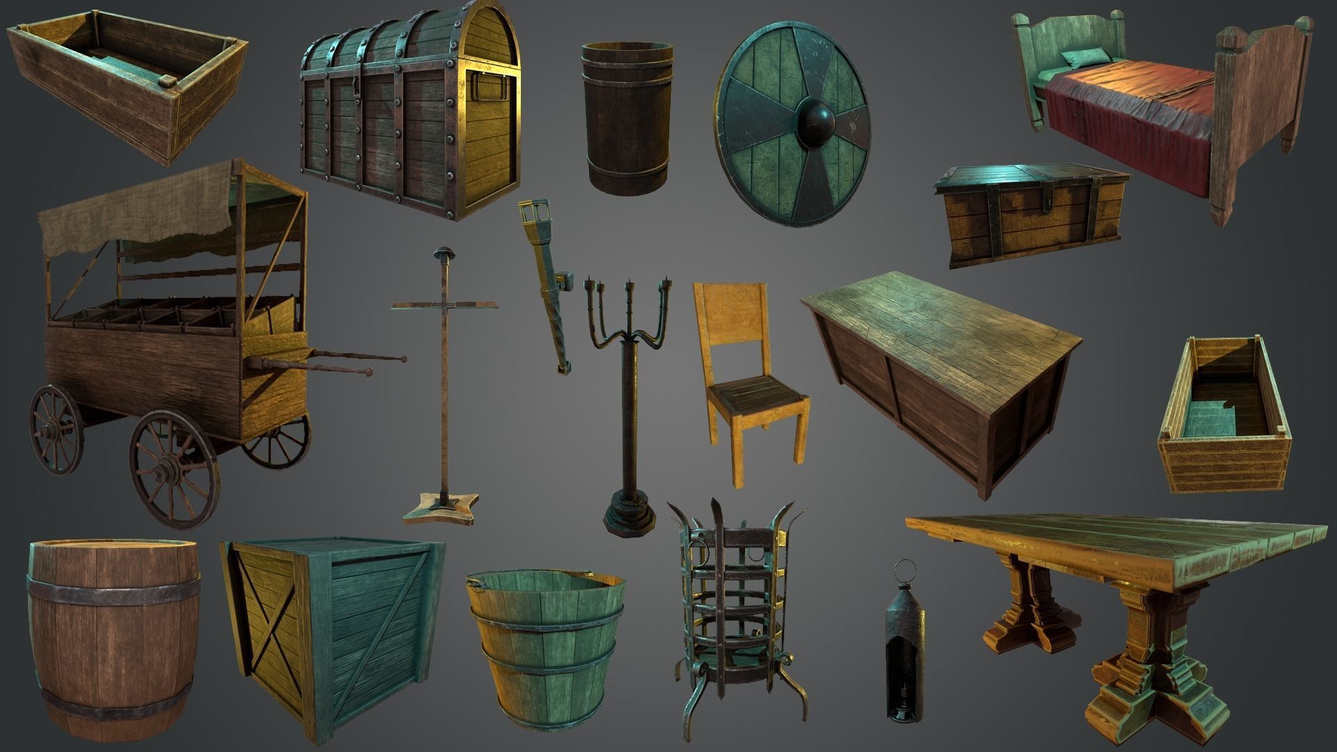 Medieval elements Low-poly 3D model_11