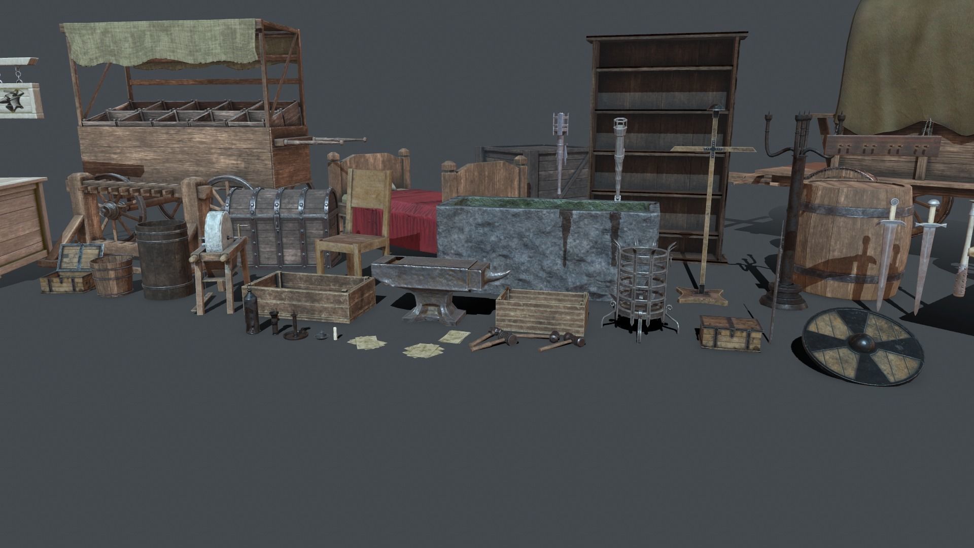 Medieval elements Low-poly 3D model_8