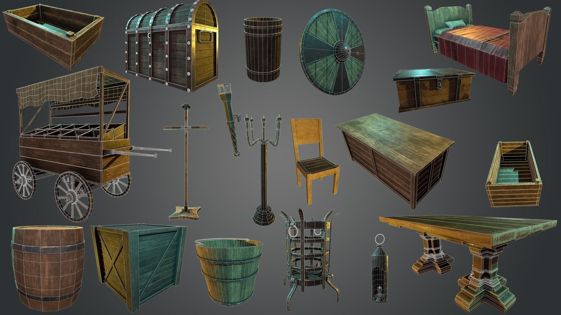 Medieval elements Low-poly 3D model_10