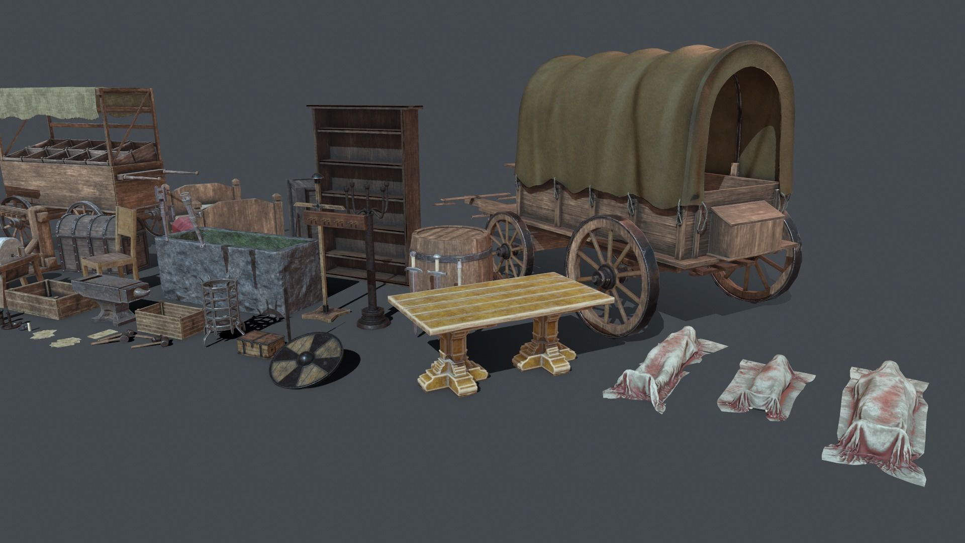 Medieval elements Low-poly 3D model_7