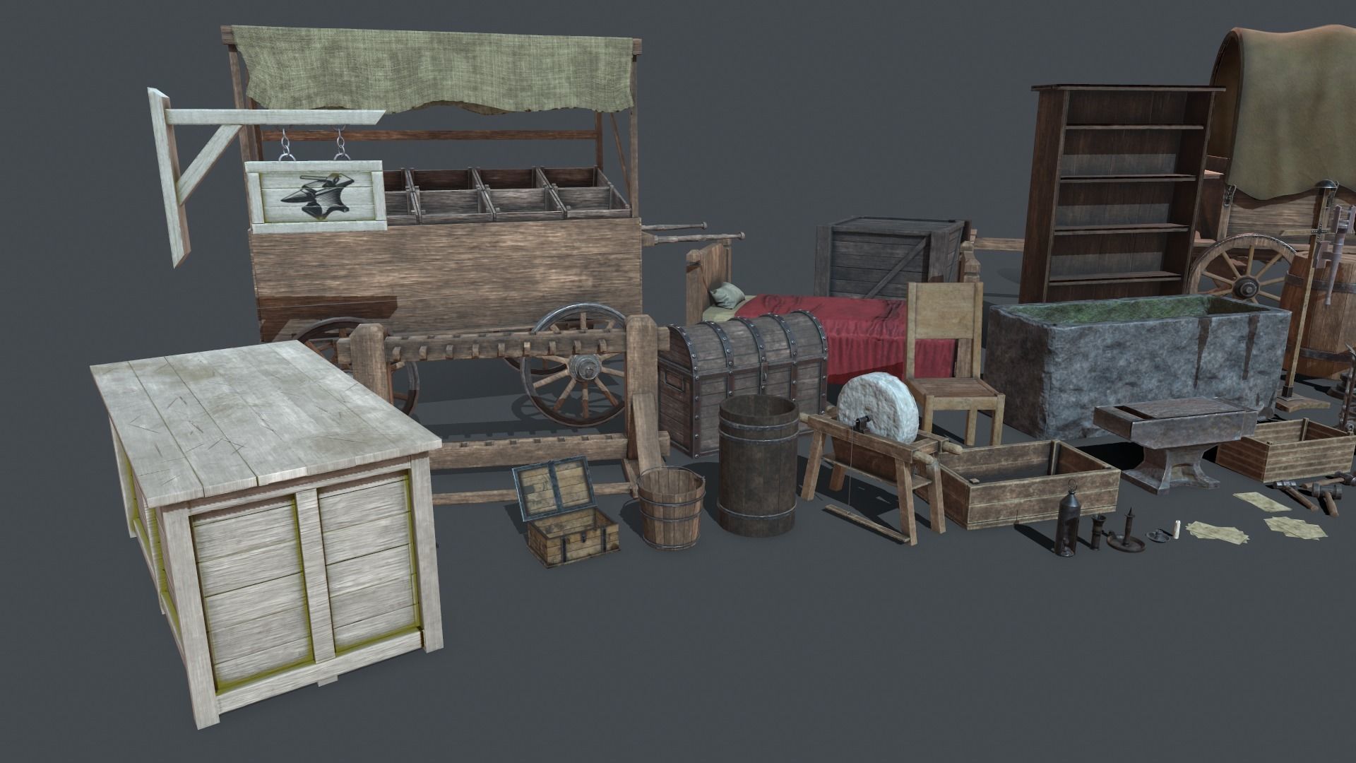 Medieval elements Low-poly 3D model_6