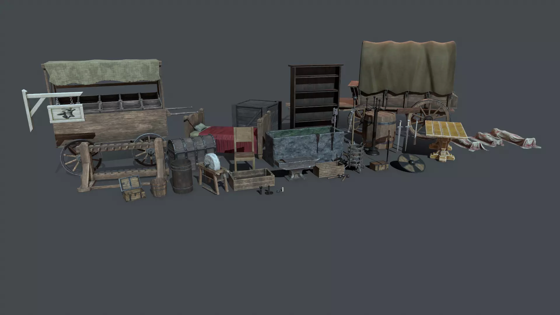 Medieval elements Low-poly 3D model_0
