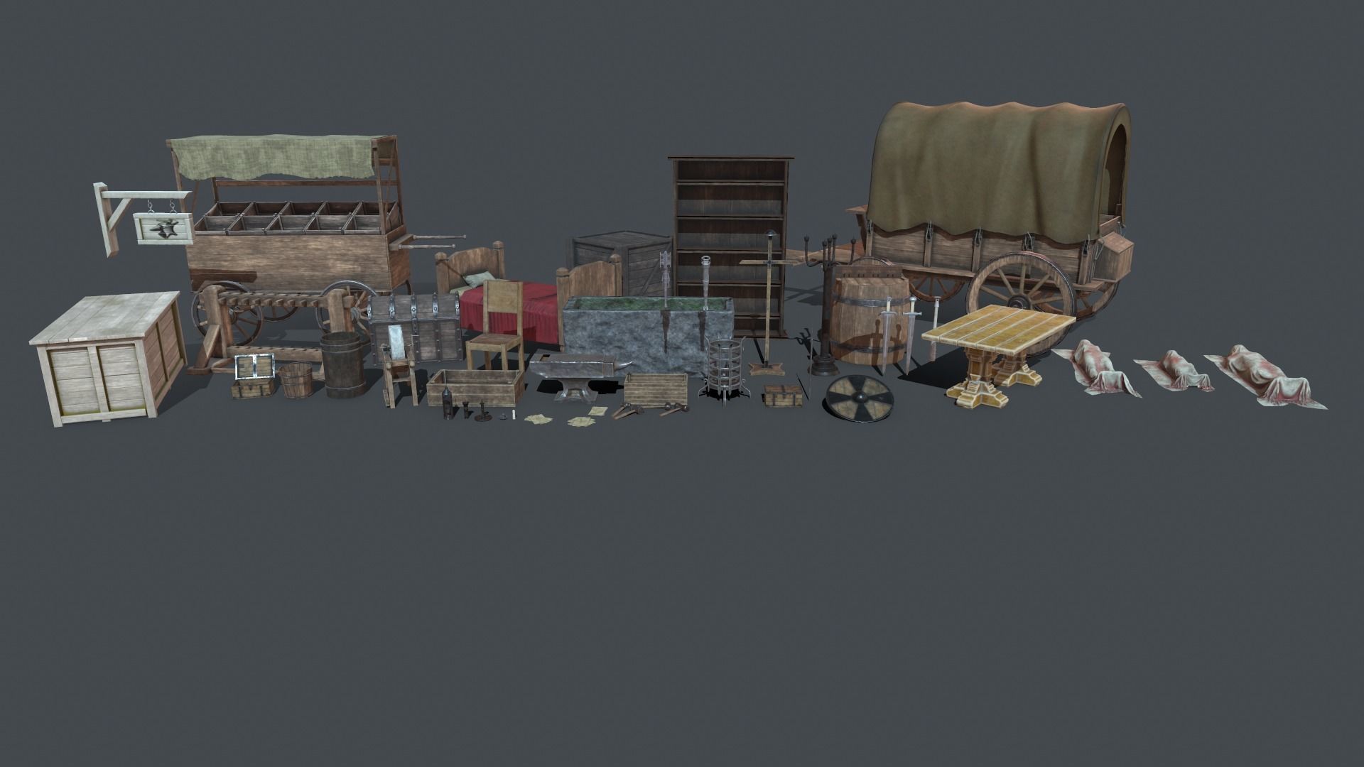 Medieval elements Low-poly 3D model_4