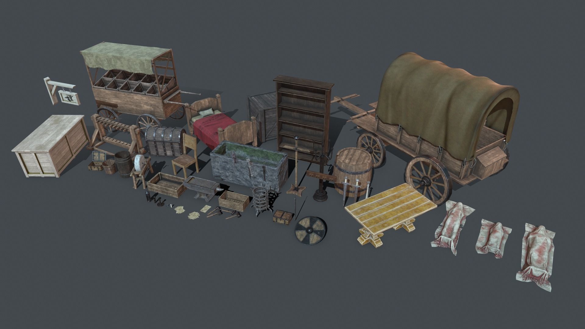 Medieval elements Low-poly 3D model_1