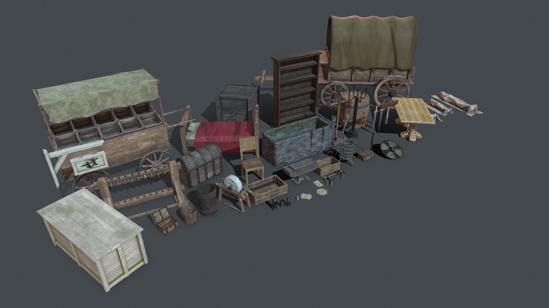 Medieval elements Low-poly 3D model_3