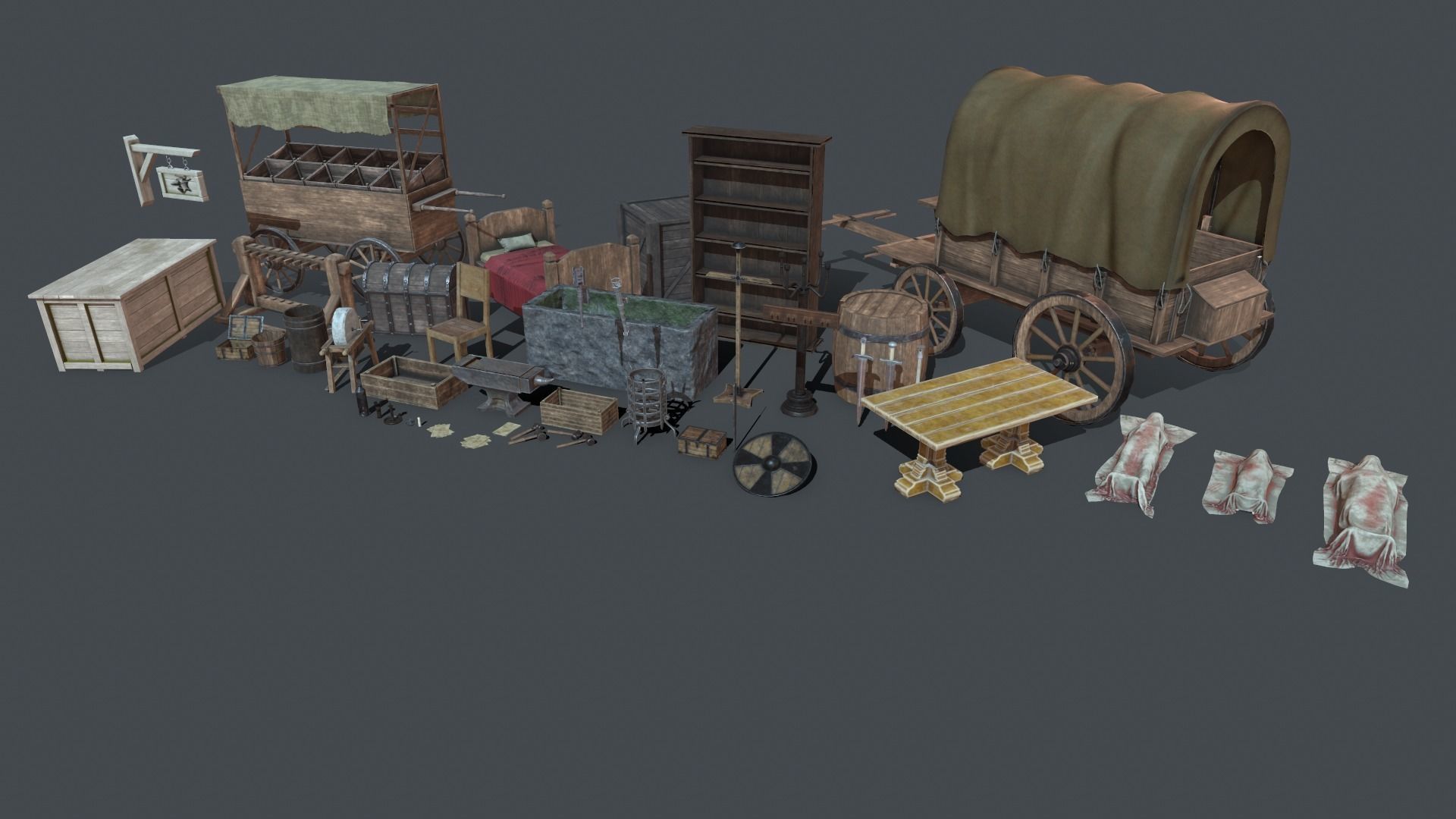 Medieval elements Low-poly 3D model_2