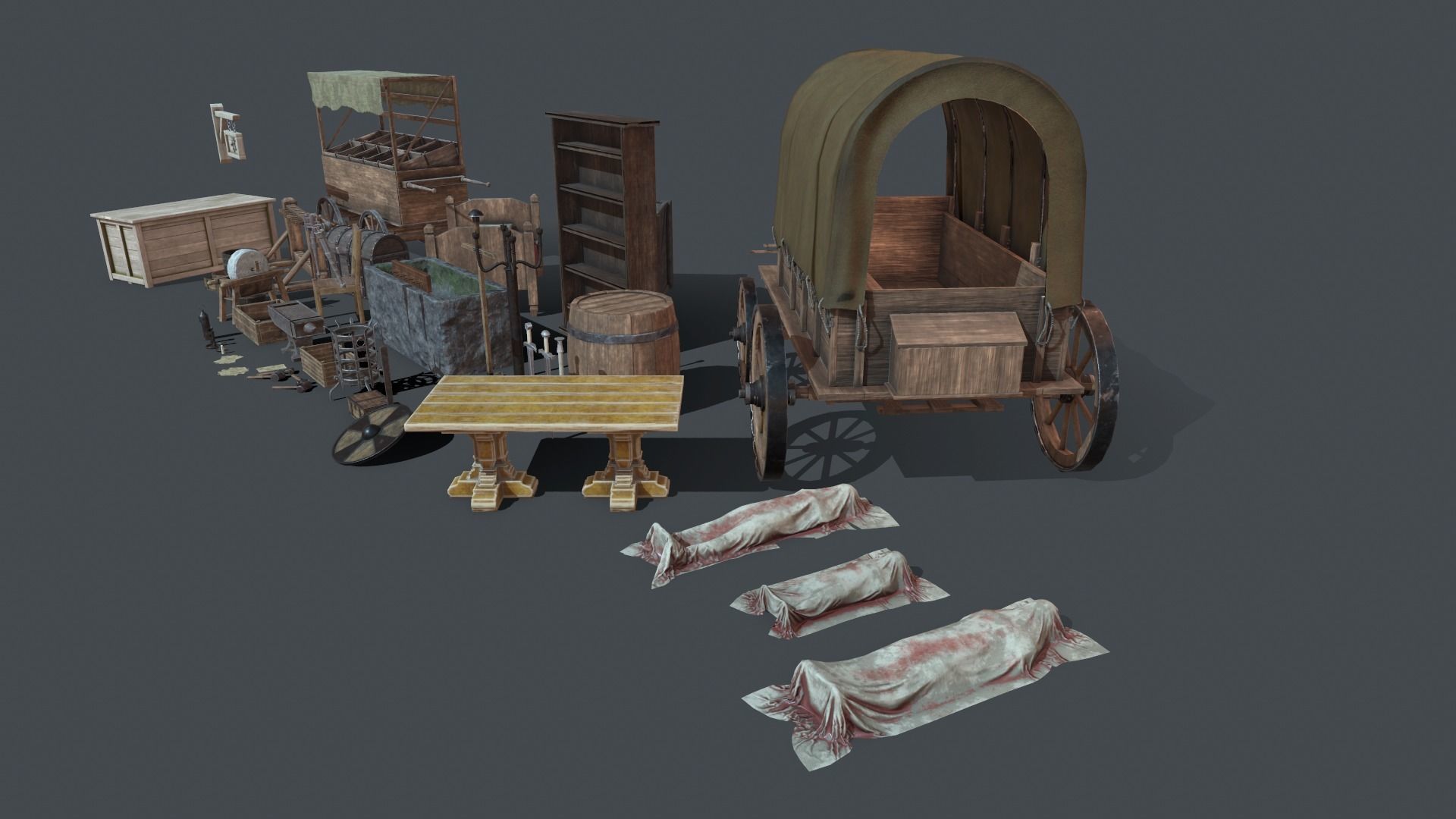 Medieval elements Low-poly 3D model_5