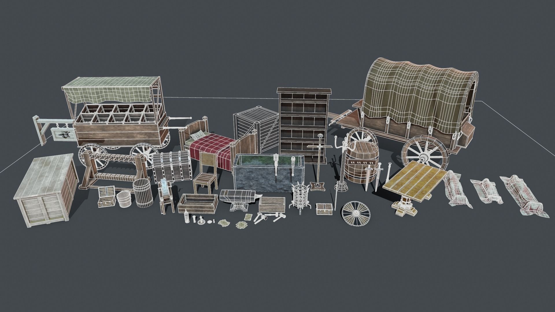 Medieval elements Low-poly 3D model_9