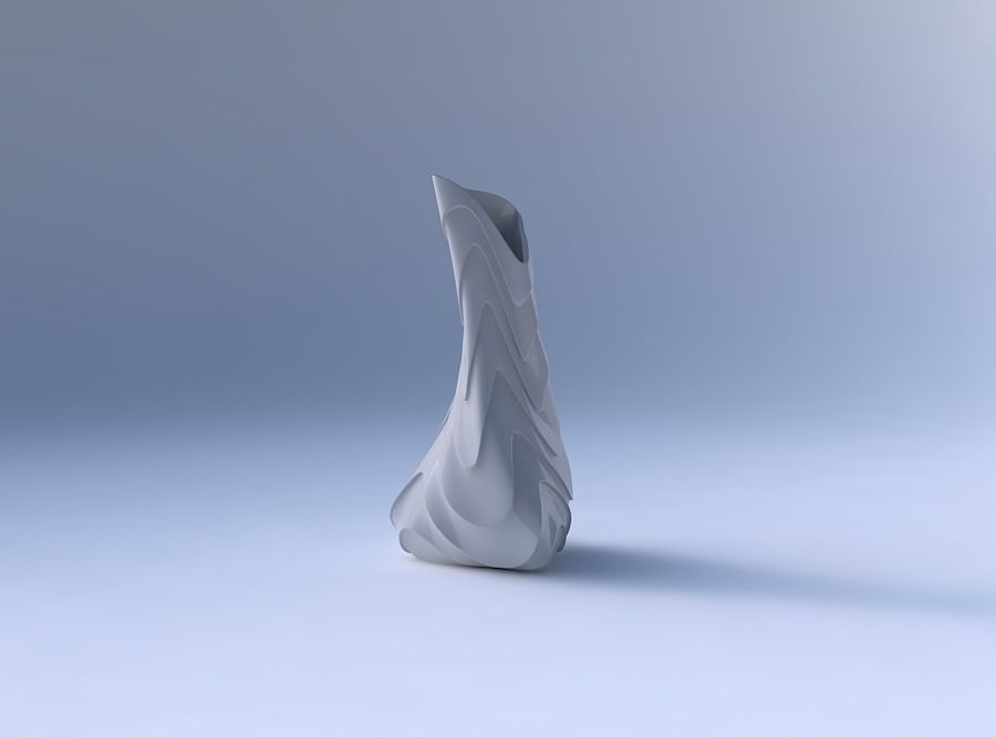 Vase twist puffy tappered triangle with horizontal wavy inver... 3D print model_4