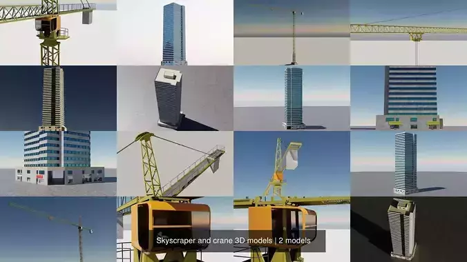 Skyscraper and crane 3D models