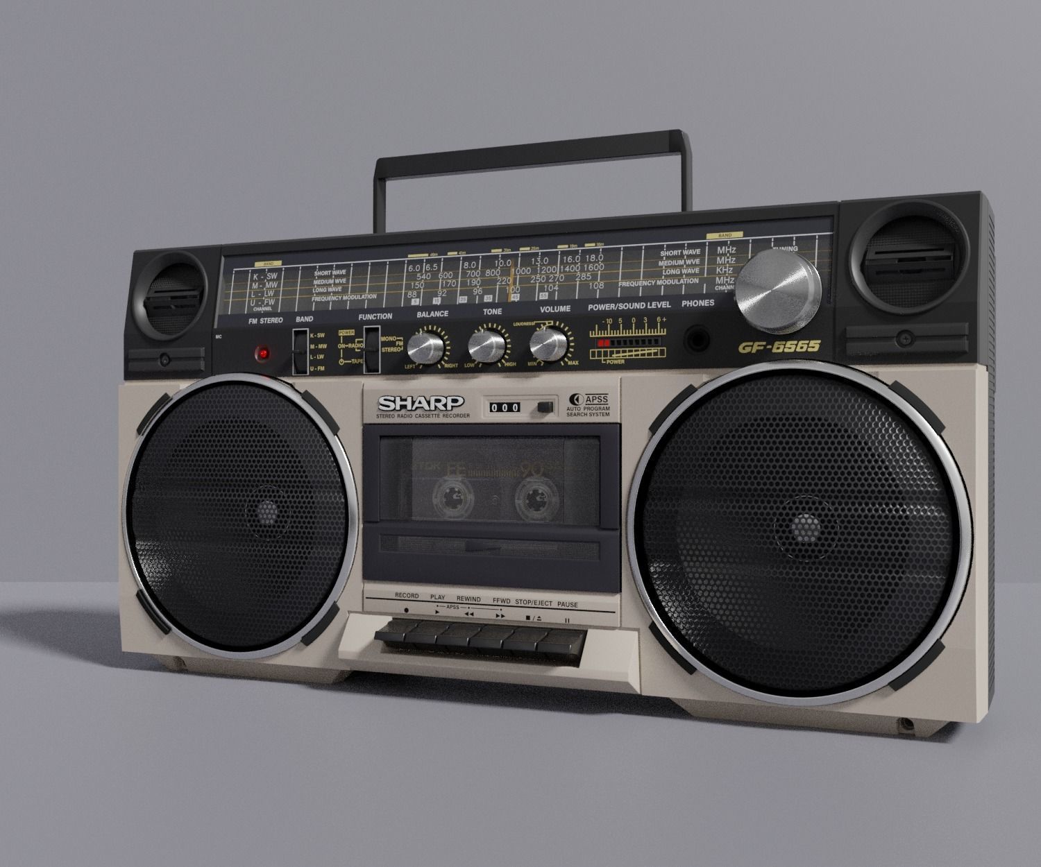 Retro Boom Box Ghetto Blaster 3D model_11