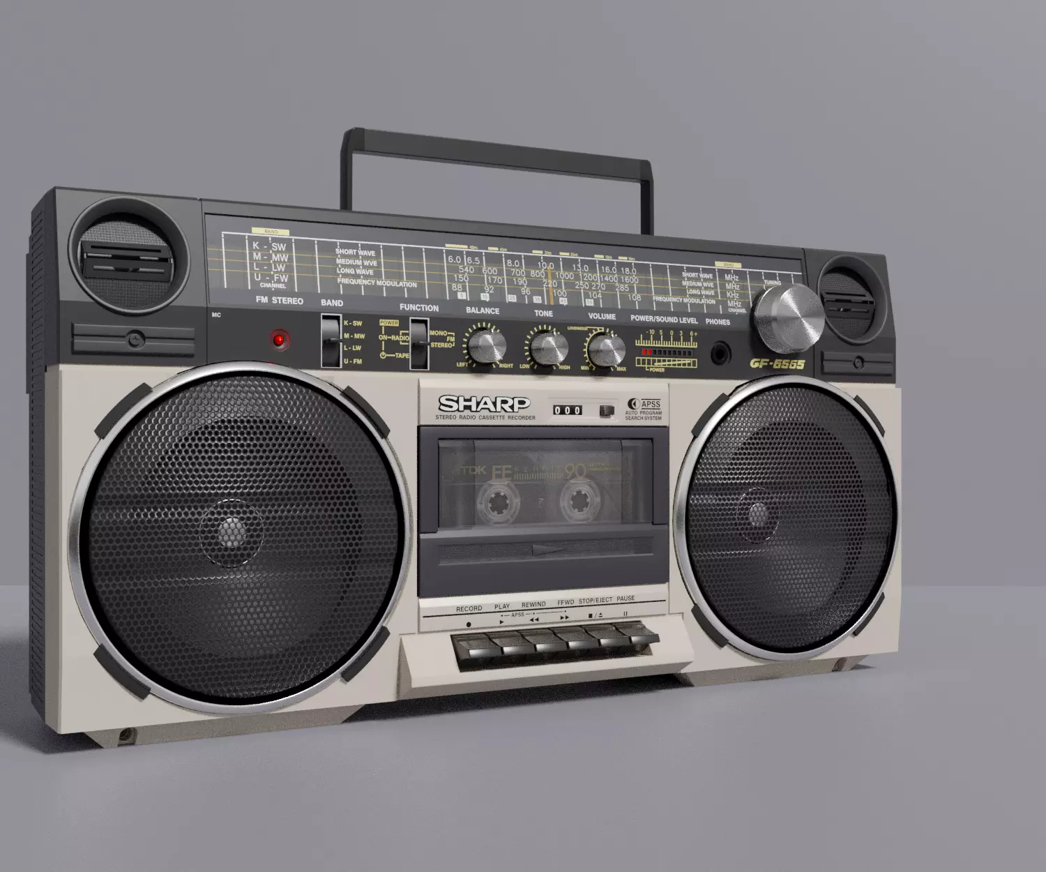 Retro Boom Box Ghetto Blaster 3D model_0