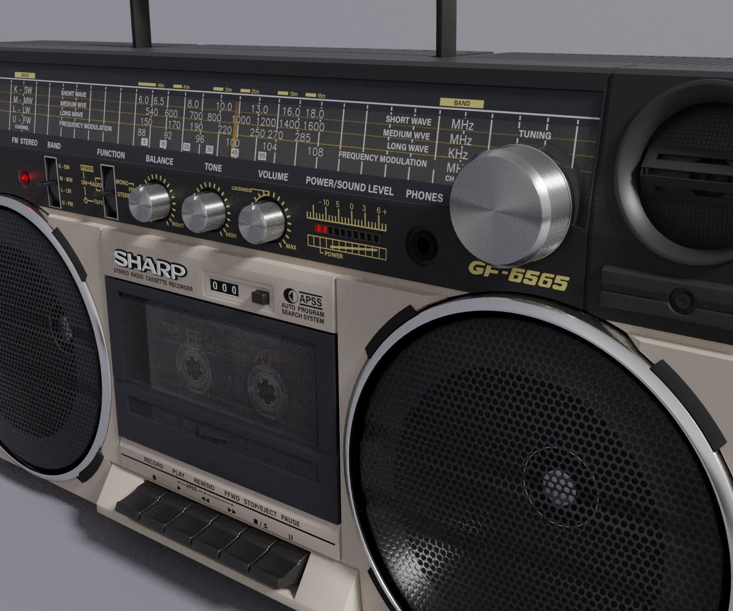 Retro Boom Box Ghetto Blaster 3D model_21