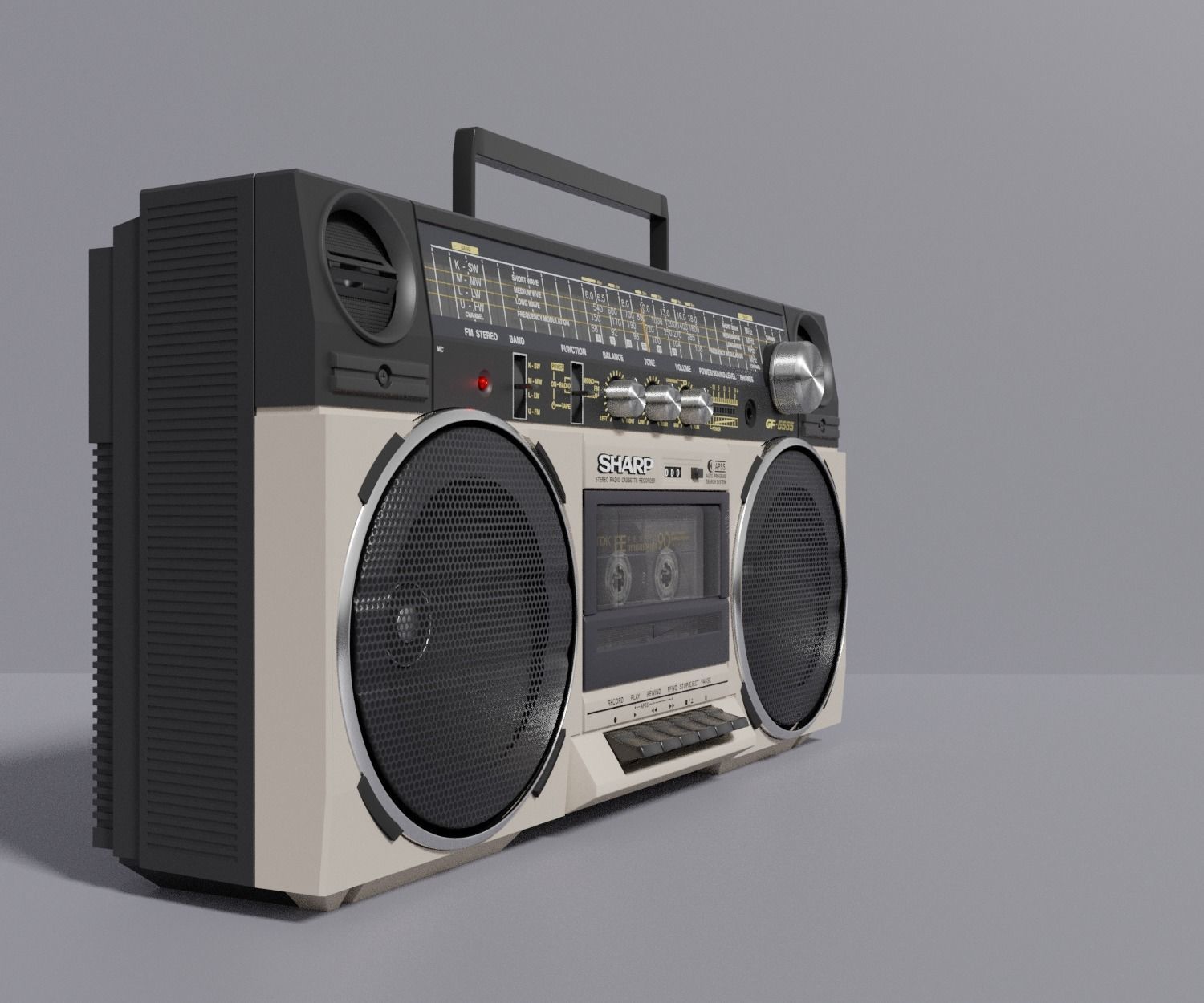Retro Boom Box Ghetto Blaster 3D model_1