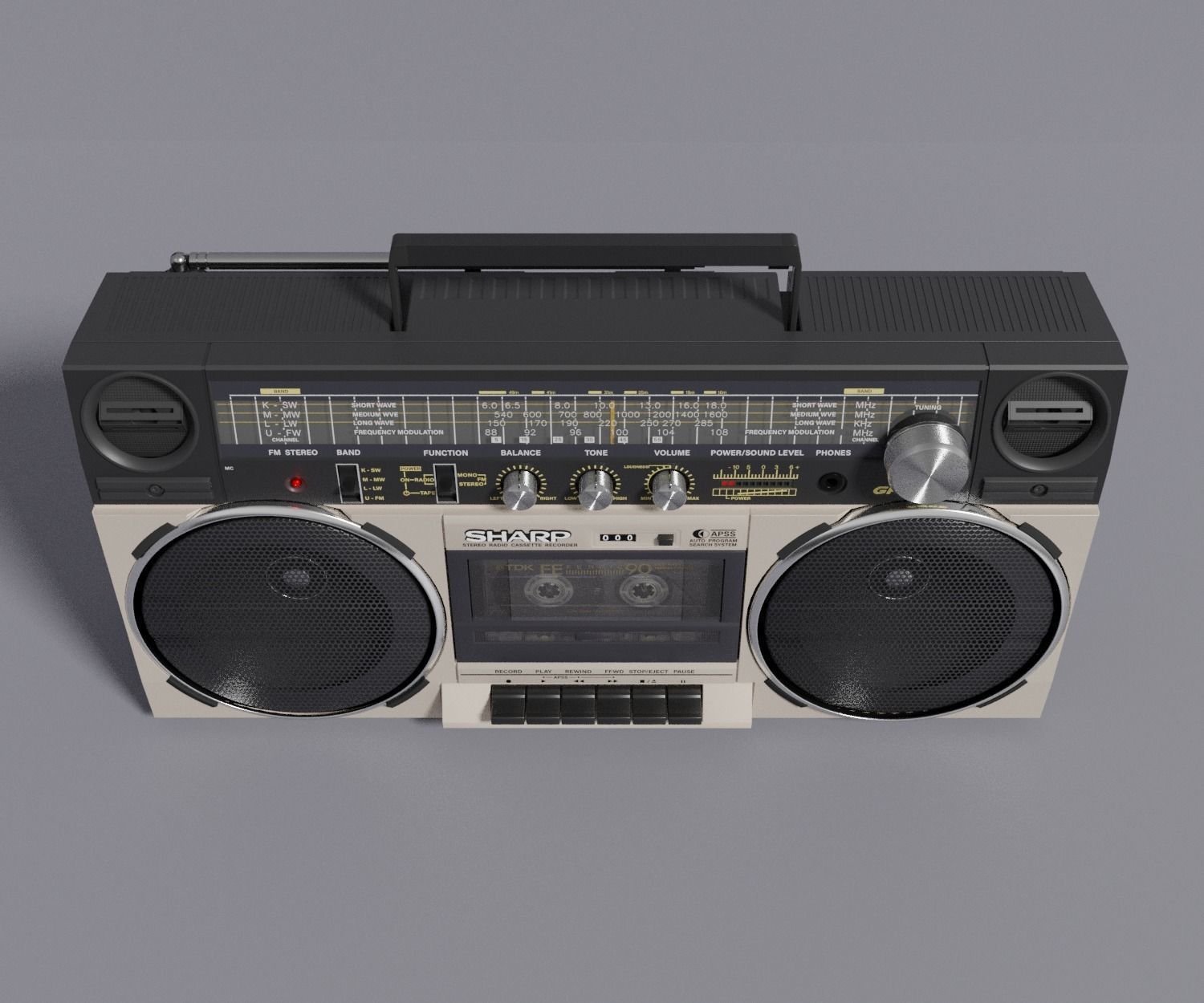 Retro Boom Box Ghetto Blaster 3D model_13