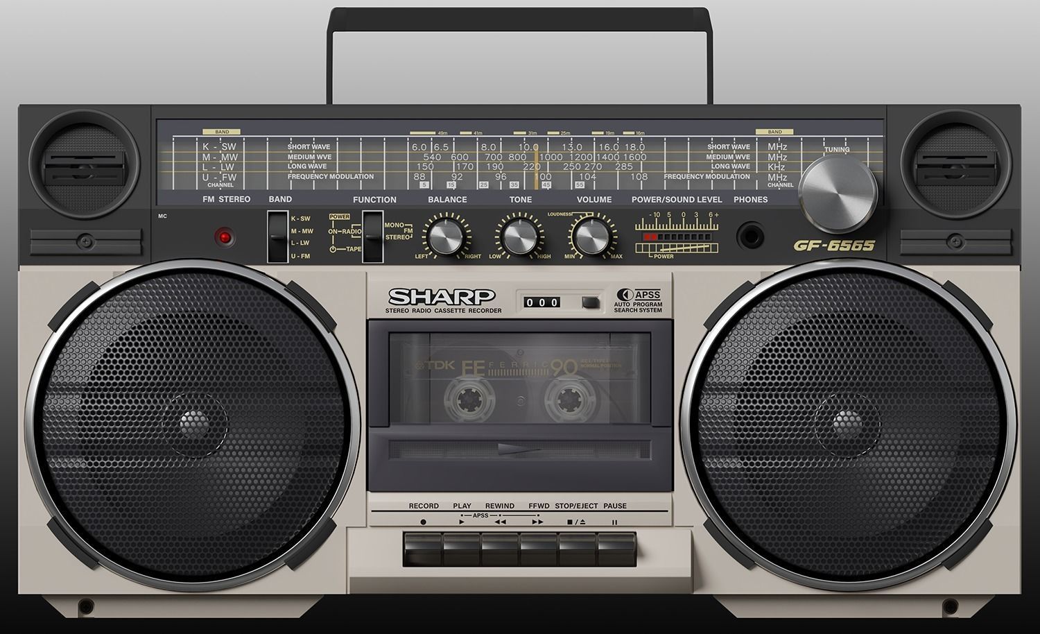 Retro Boom Box Ghetto Blaster 3D model_30