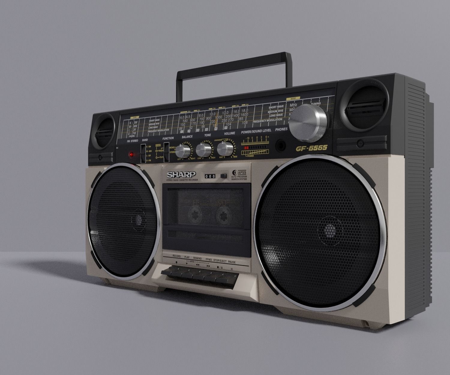 Retro Boom Box Ghetto Blaster 3D model_10