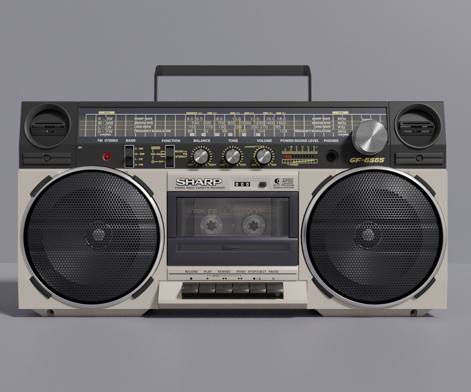 Retro Boom Box Ghetto Blaster 3D model_12