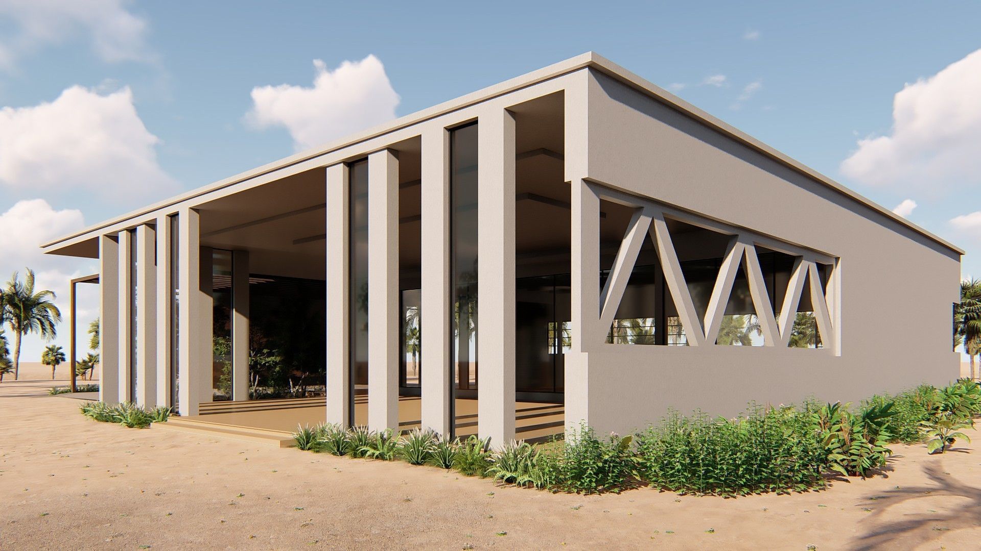 Cabin modern house in middle of desert Low-poly 3D model_3