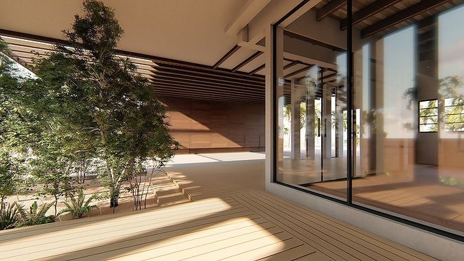 Cabin modern house in middle of desert Low-poly 3D model 6