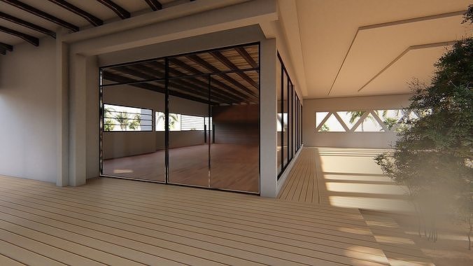 Cabin modern house in middle of desert Low-poly 3D model 5