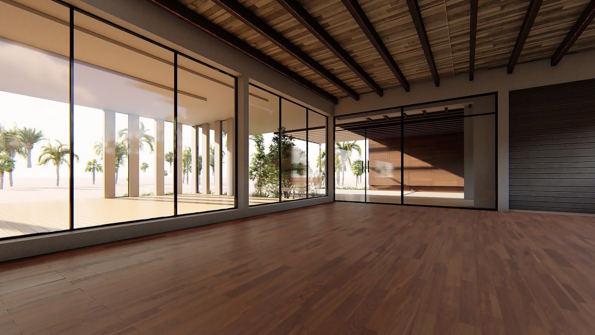 Cabin modern house in middle of desert Low-poly 3D model_6