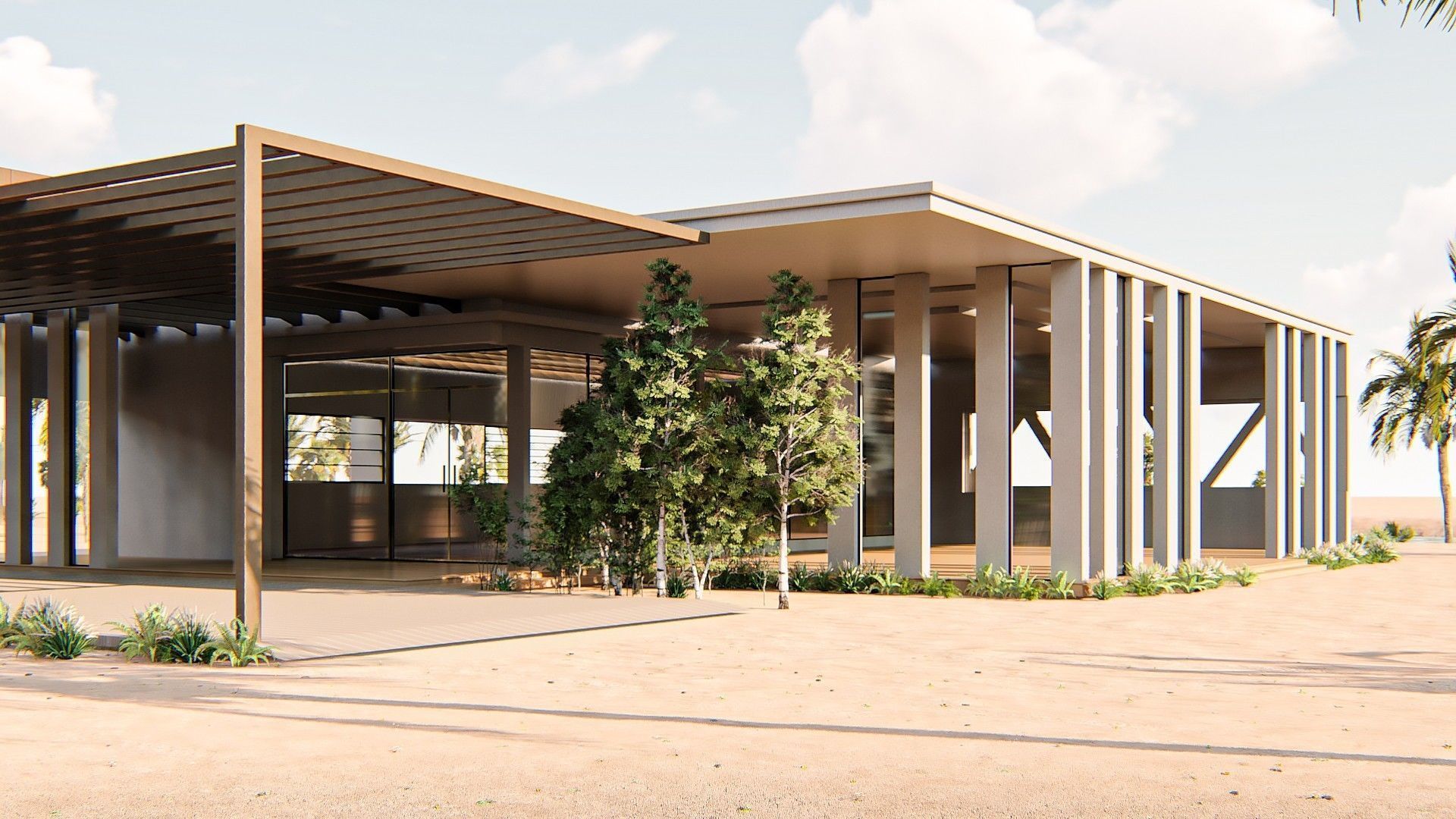 Cabin modern house in middle of desert Low-poly 3D model_2