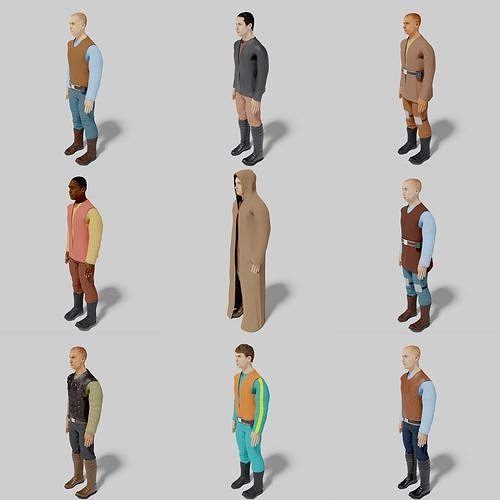 Sci-Fi Character Collection- rigged and animated Low-poly 3D model
