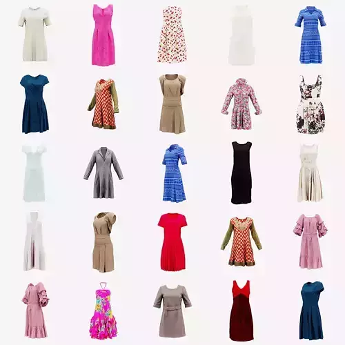 20 Dresses Low-poly 3D model