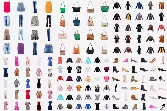 124 Casual Women Clothing Items 3D Model Collection