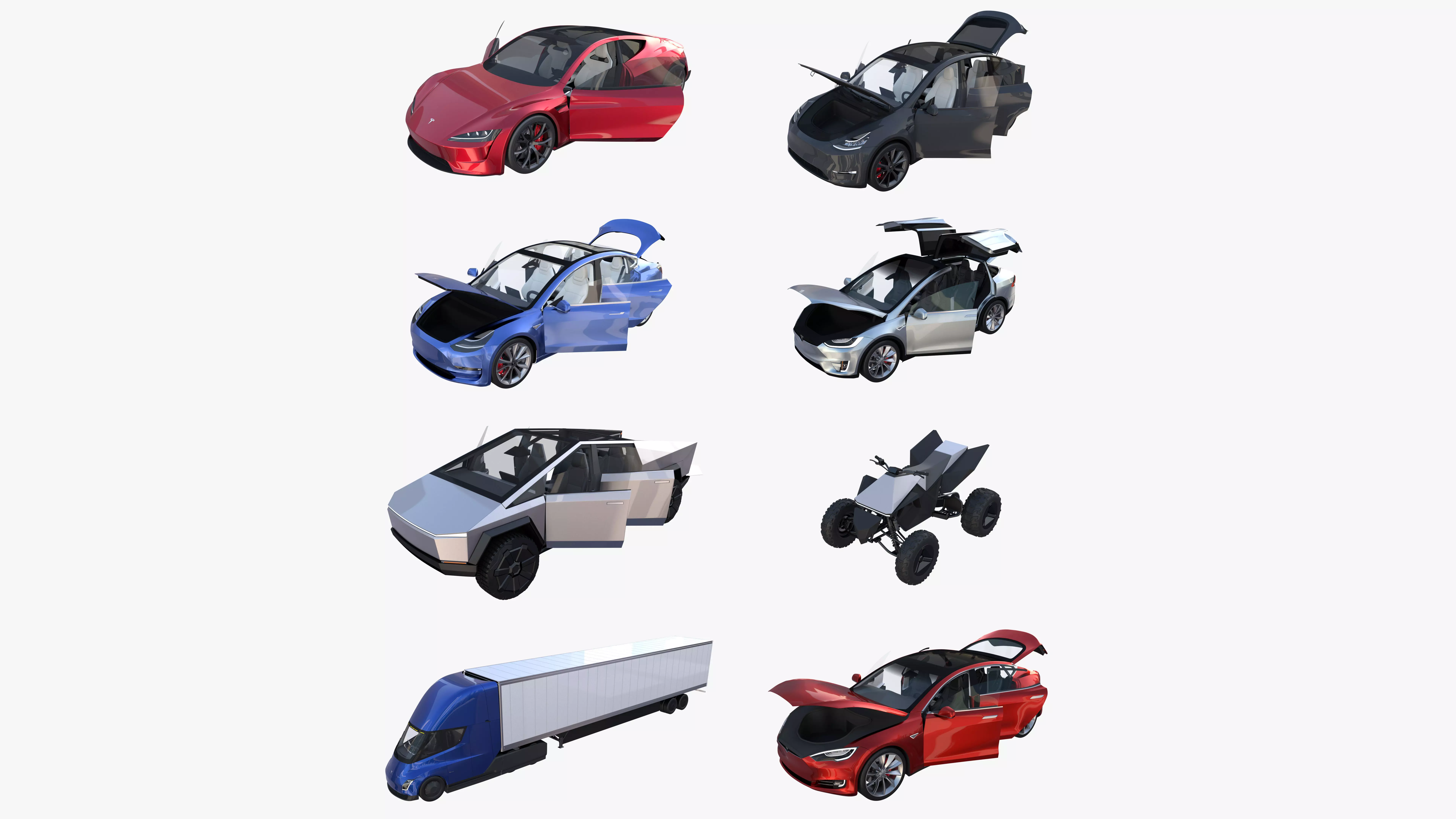 Full Tesla 2020 Vehicle Lineup with interiors 3D model