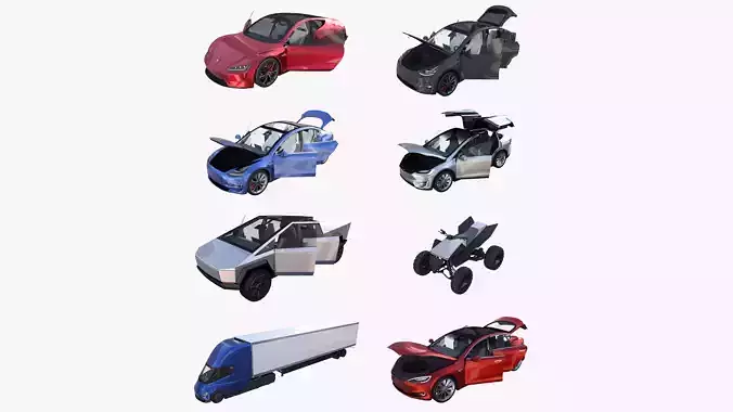 Full Tesla 2020 Vehicle Lineup with interiors 3D model
