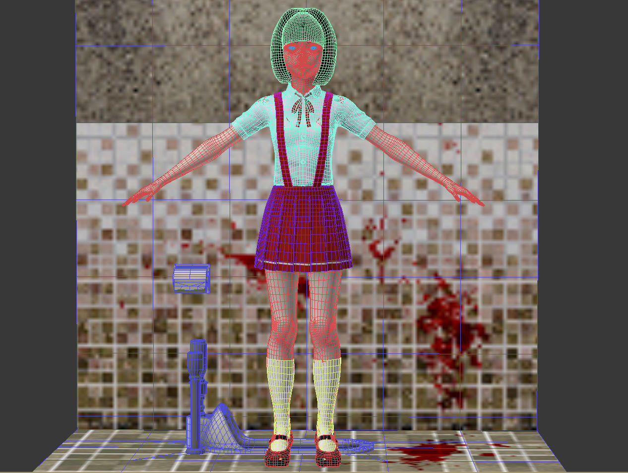 T pose rigged model of Hanako-san 3D model_17