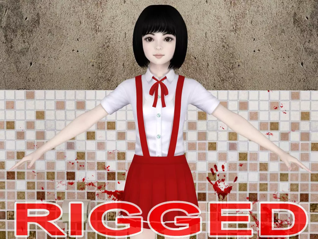 T pose rigged model of Hanako-san 3D model_0