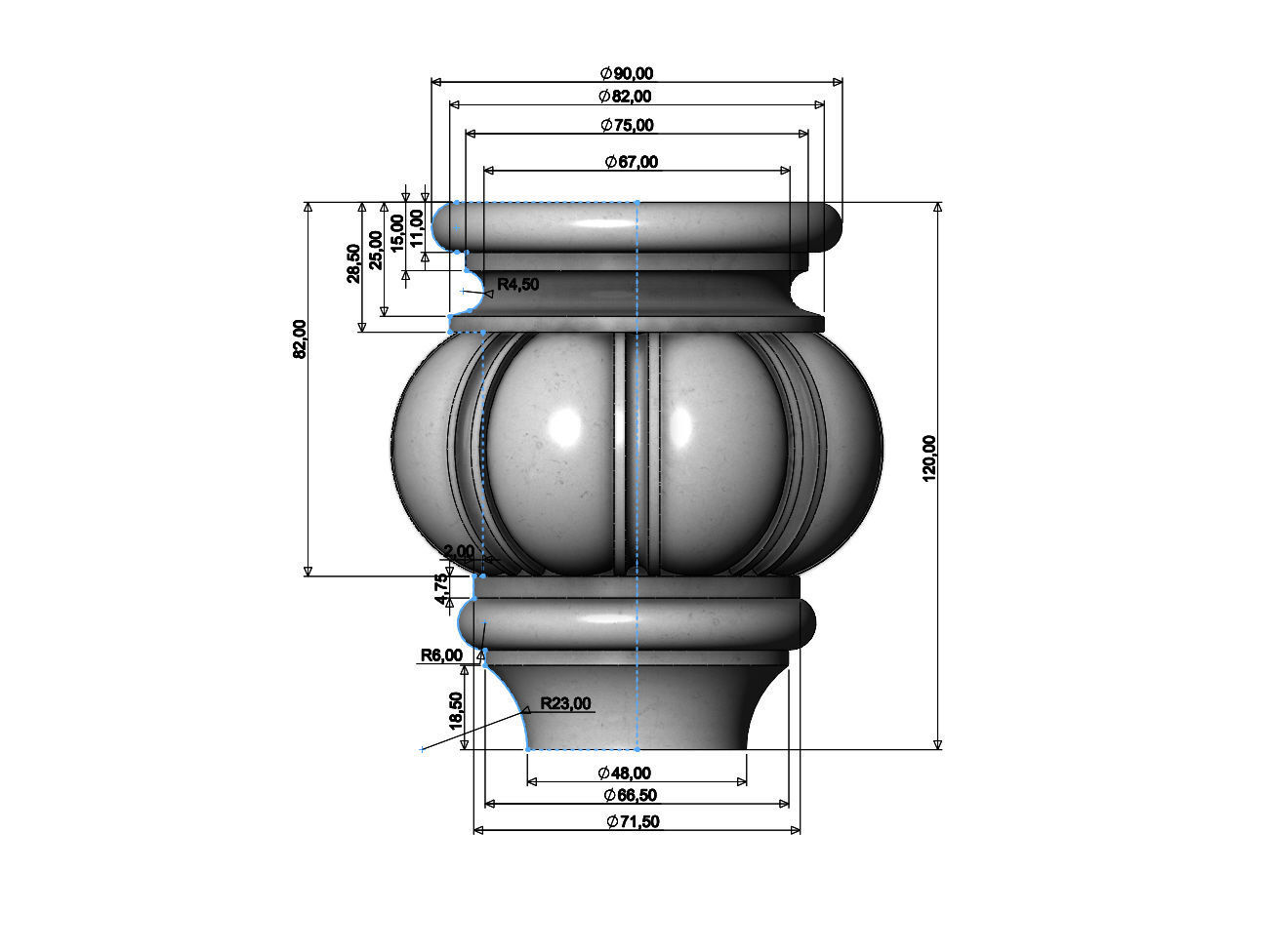 Traditional Fluted Bun Foot 3D print model_5