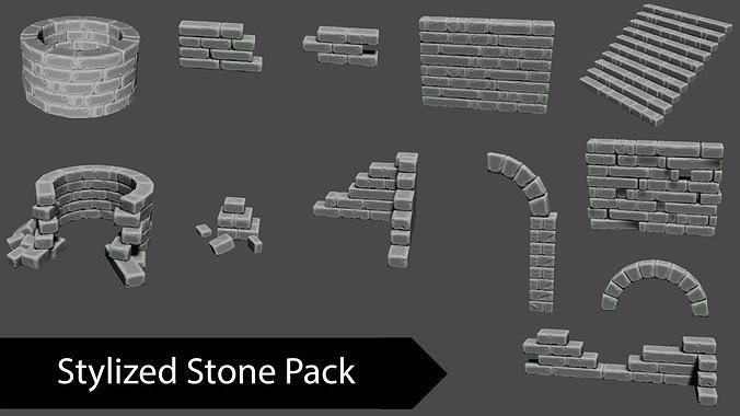 Simple stylized Stone Pack Low-poly 3D model